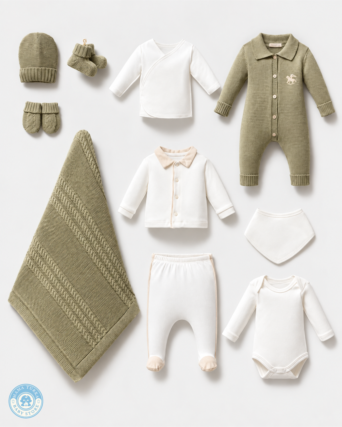 Newborn Baby Cotton & Knit Layette Set with Blanket 10 piece