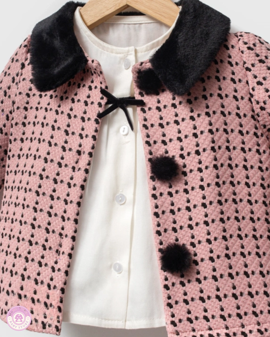 Baby Girl Pink Tweed 3-Piece Outfit with Faux Fur Jacket