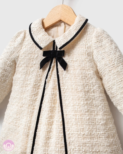 Chanel-Inspired Baby Girl Tweed Dress Set with Bag & Headband