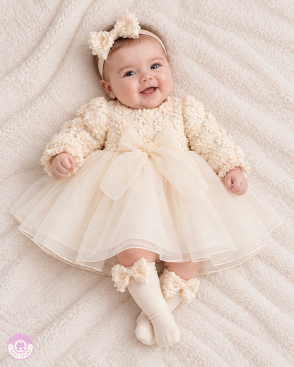 Baby Girl 3D Floral Tulle Dress Set with Headband & Bow Socks