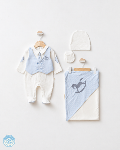 Newborn Baby Boy Outfit Set with Blanket – Rocking Horse Collection