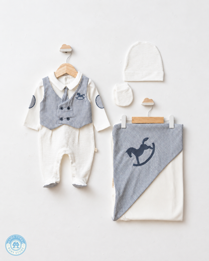 Newborn Baby Boy Outfit Set with Blanket – Rocking Horse Collection