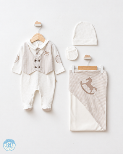 Newborn Baby Boy Outfit Set with Blanket – Rocking Horse Collection
