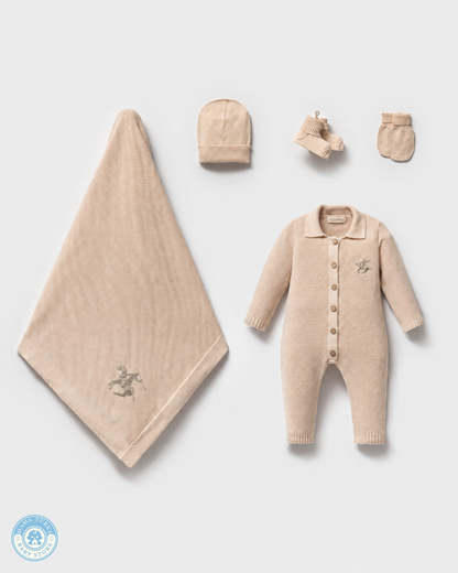 5-Piece Knitted Newborn Baby Set with Blanket – Equestrian Collection