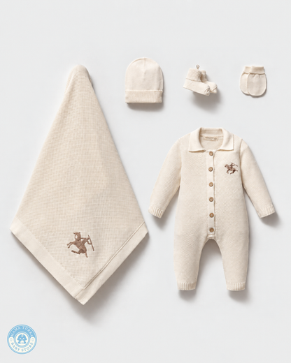 5-Piece Knitted Newborn Baby Set with Blanket – Equestrian Collection