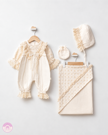 Newborn Baby Girl Lace Jumpsuit Gift Set with Blanket