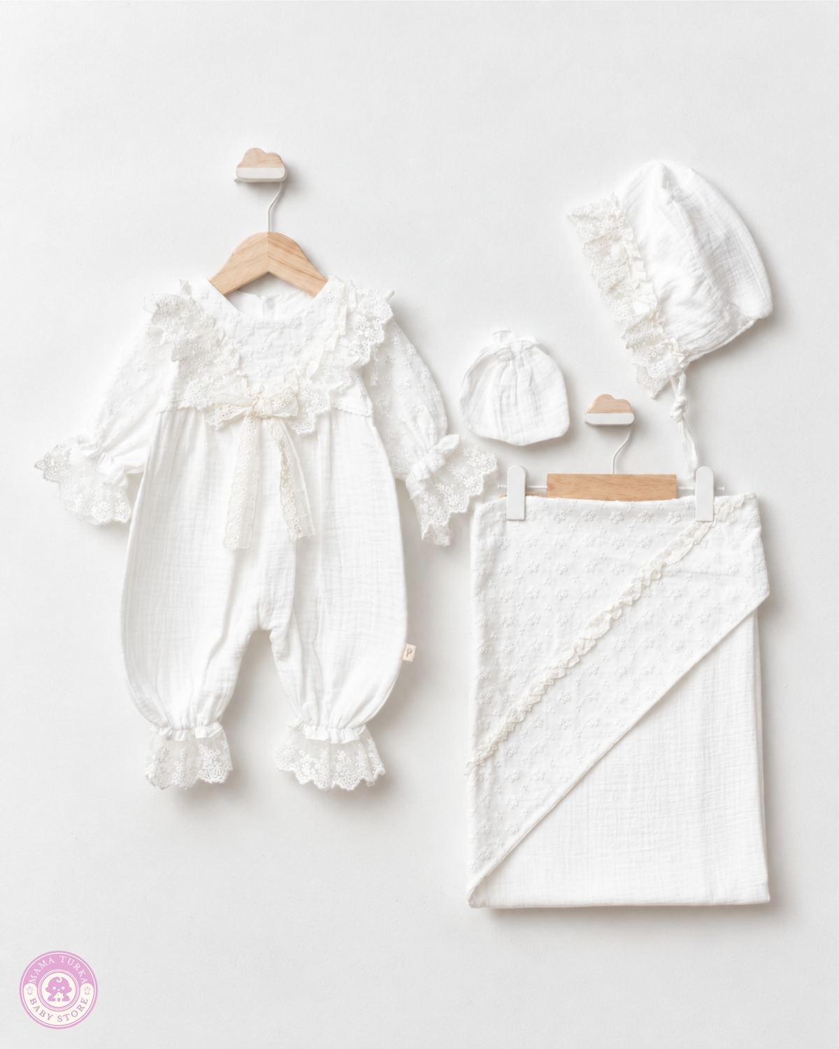 Newborn Baby Girl Lace Jumpsuit Gift Set with Blanket