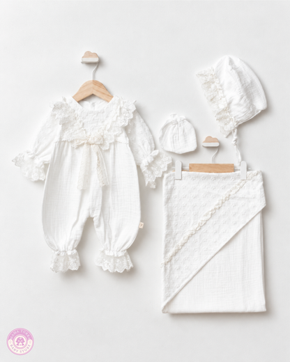 Newborn Baby Girl Lace Jumpsuit Gift Set with Blanket