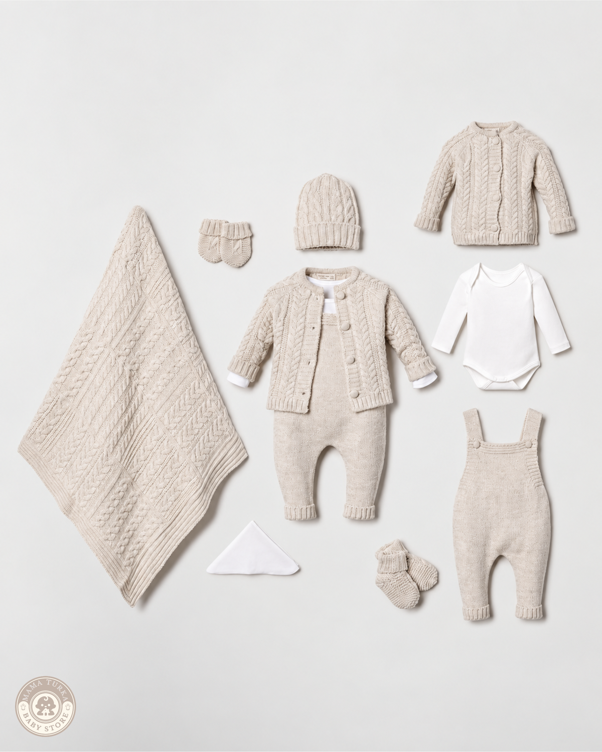 8-Piece Knitted Newborn Baby Set with Blanket