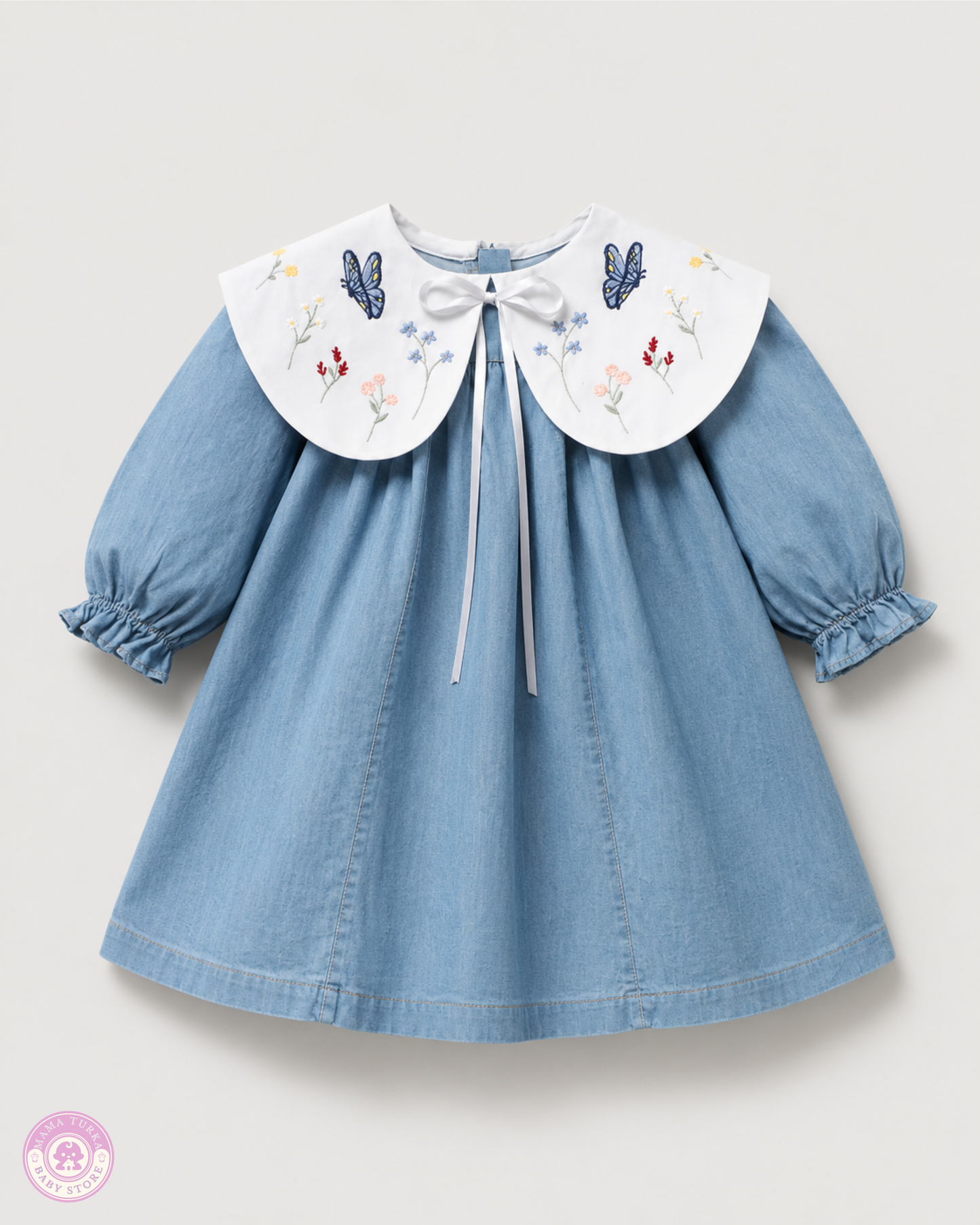 Embroidered Baby Girl Dress with Peter Pan Collar