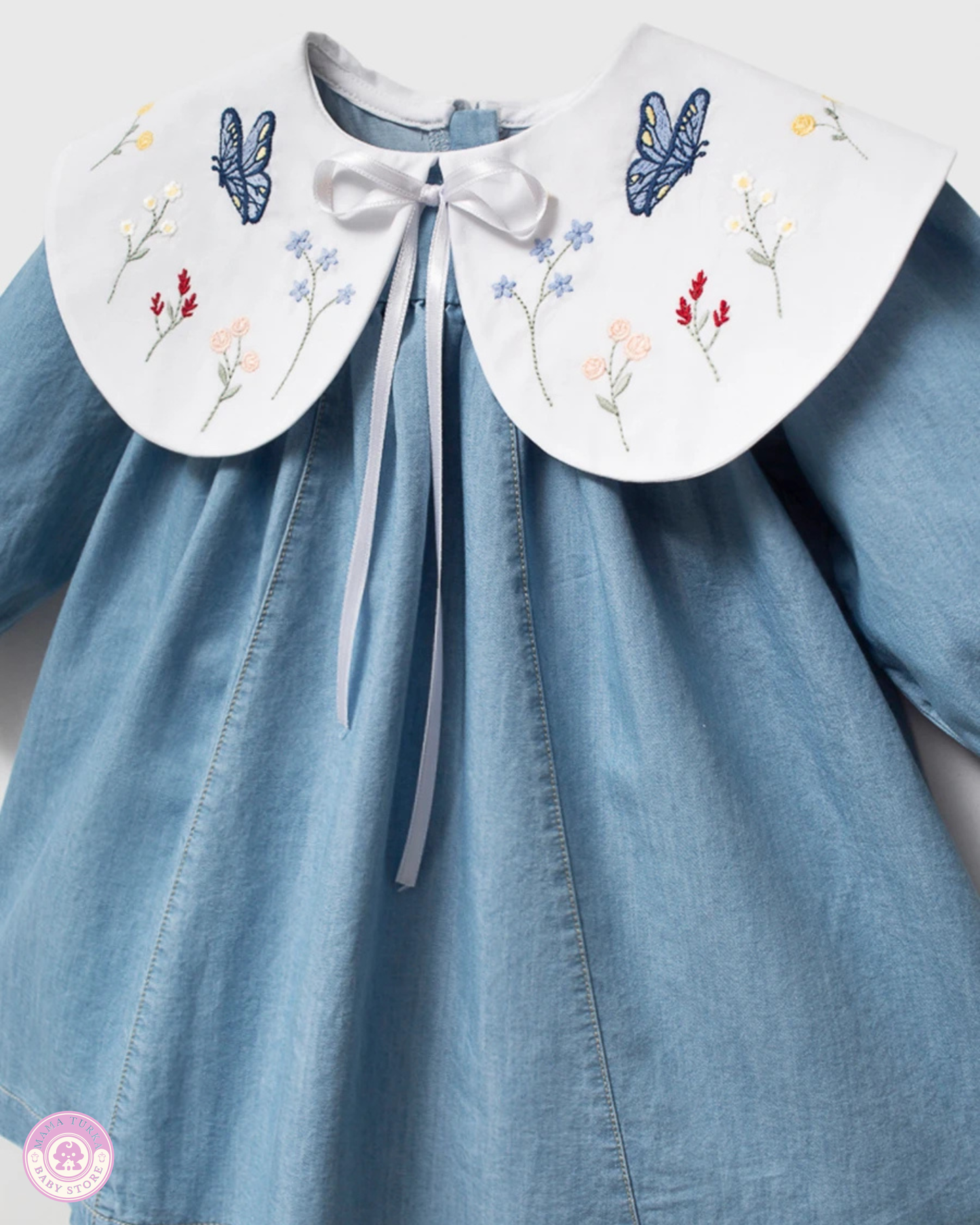 Embroidered Baby Girl Dress with Peter Pan Collar