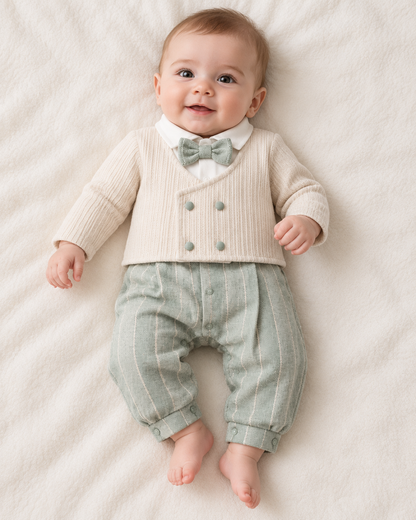 Little Gentleman Cotton Baby Boy Jumpsuit with Bow Tie
