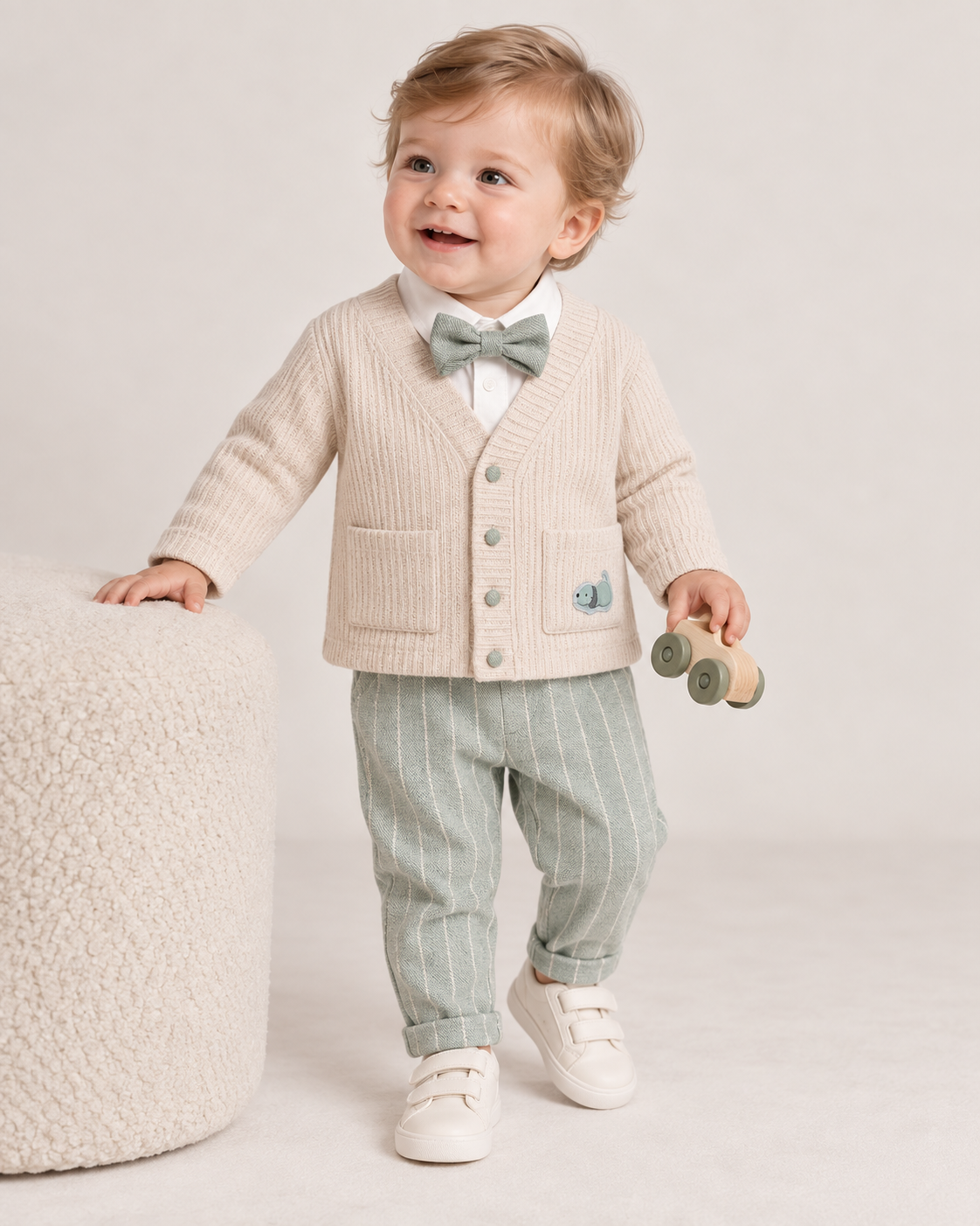 Baby Boy 3-Piece Smart Outfit with Cardigan & Bow Tie