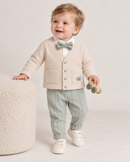 Baby Boy 3-Piece Smart Outfit with Cardigan & Bow Tie