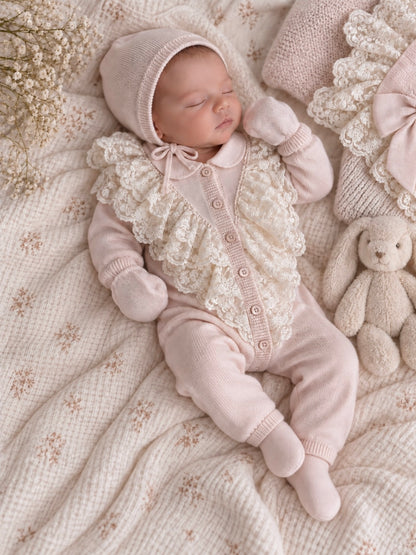 Amélie Newborn Cotton Knit Lace Set 5 piece