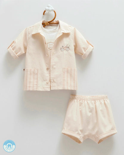 Baby boy summer outfit set in light beige with shirt and shorts by Mama Turka