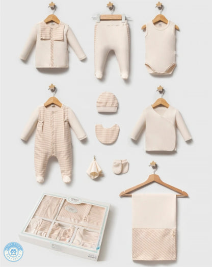 Beige accent 10-piece newborn cotton hospital set