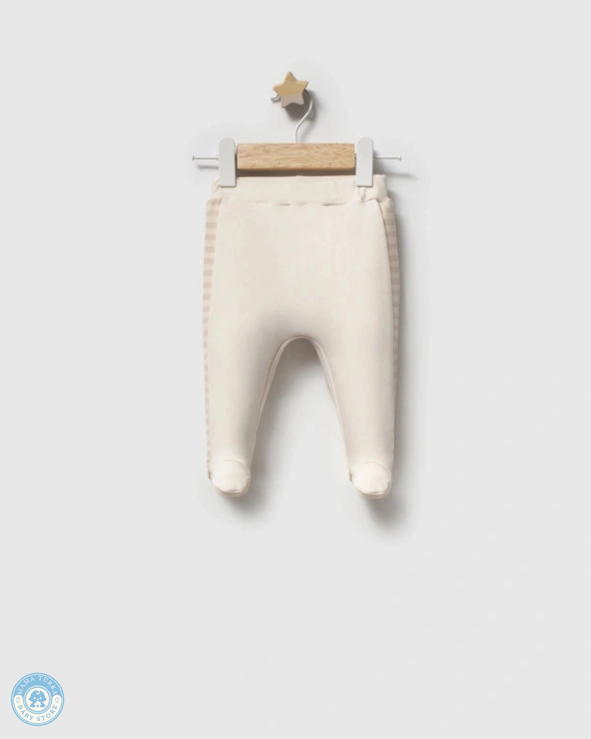 Beige accent newborn footed pants from cotton hospital set