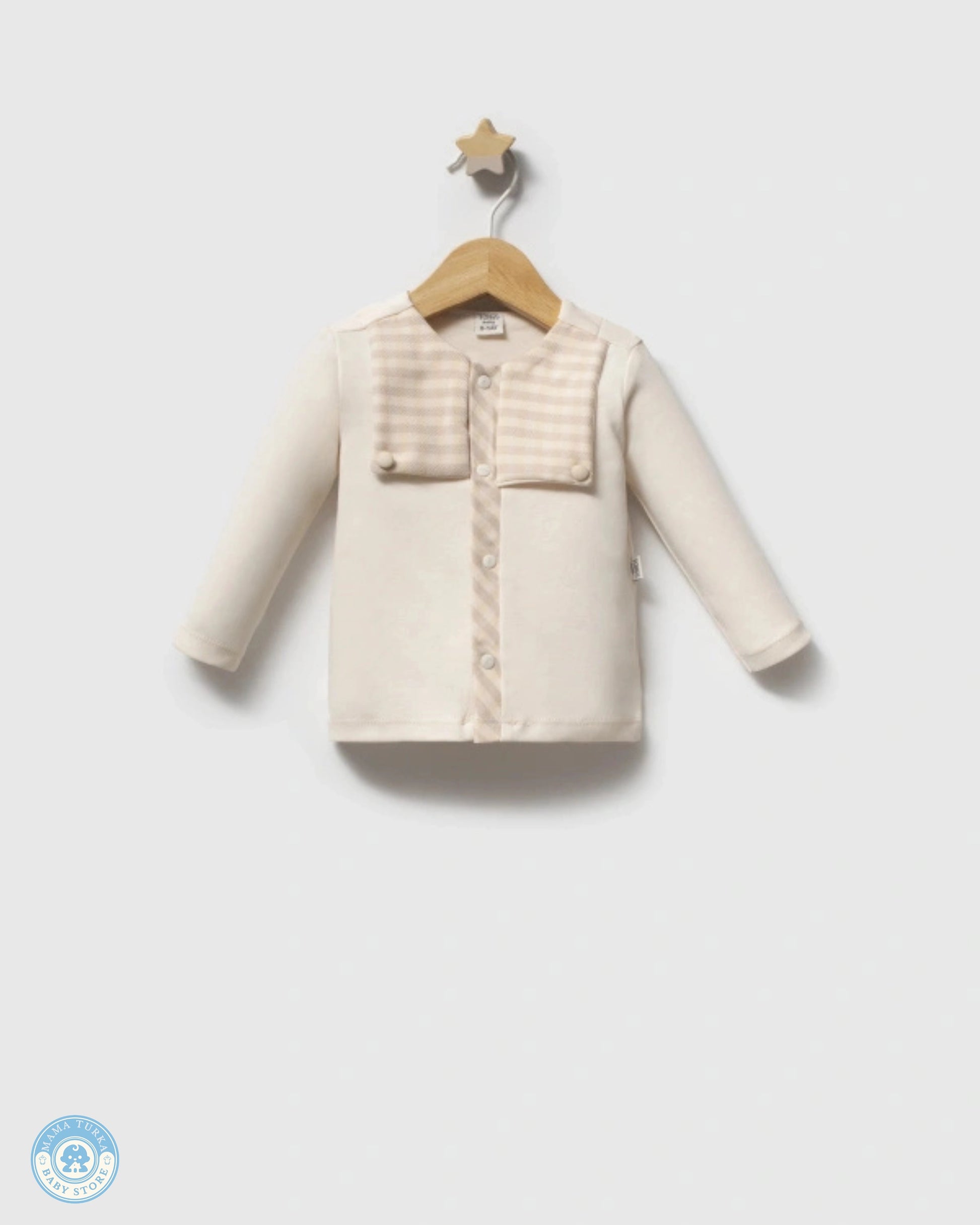 Beige accent newborn cotton shirt with button details
