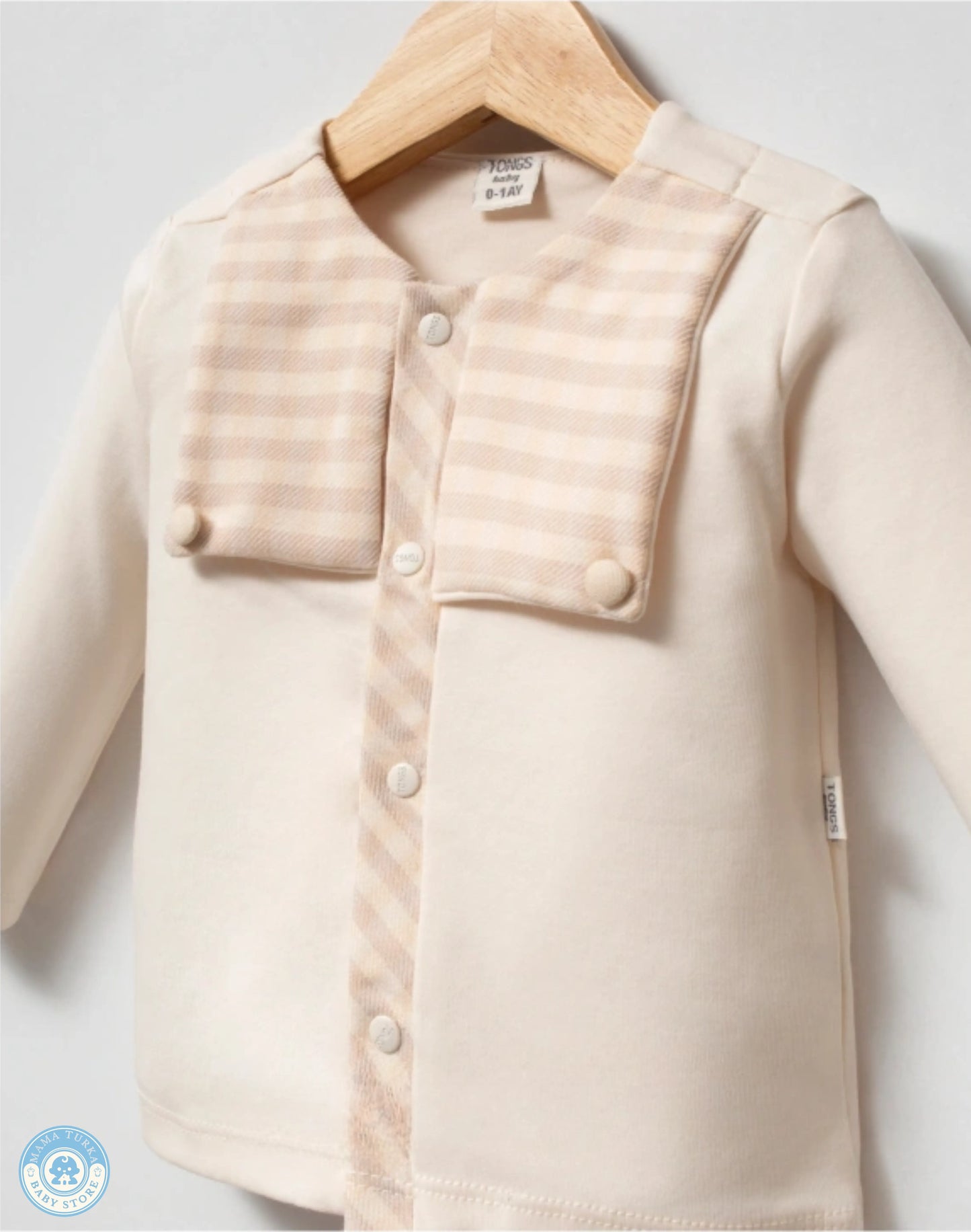 Beige accent newborn cotton shirt with button details