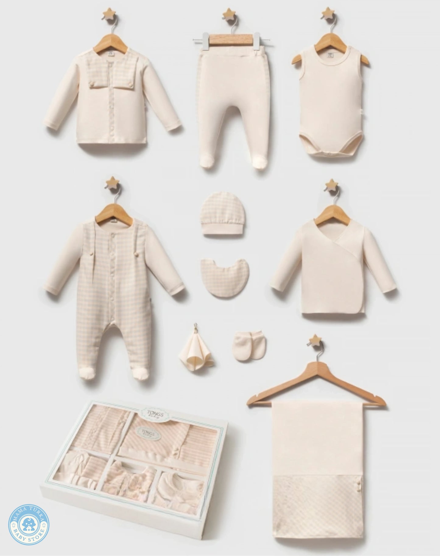 Blue accent 10-piece newborn cotton hospital set