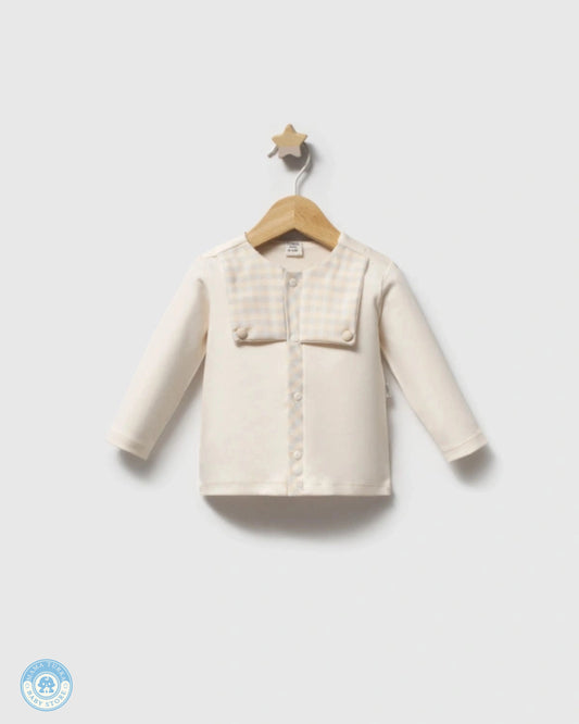 Blue accent newborn cotton shirt with button details