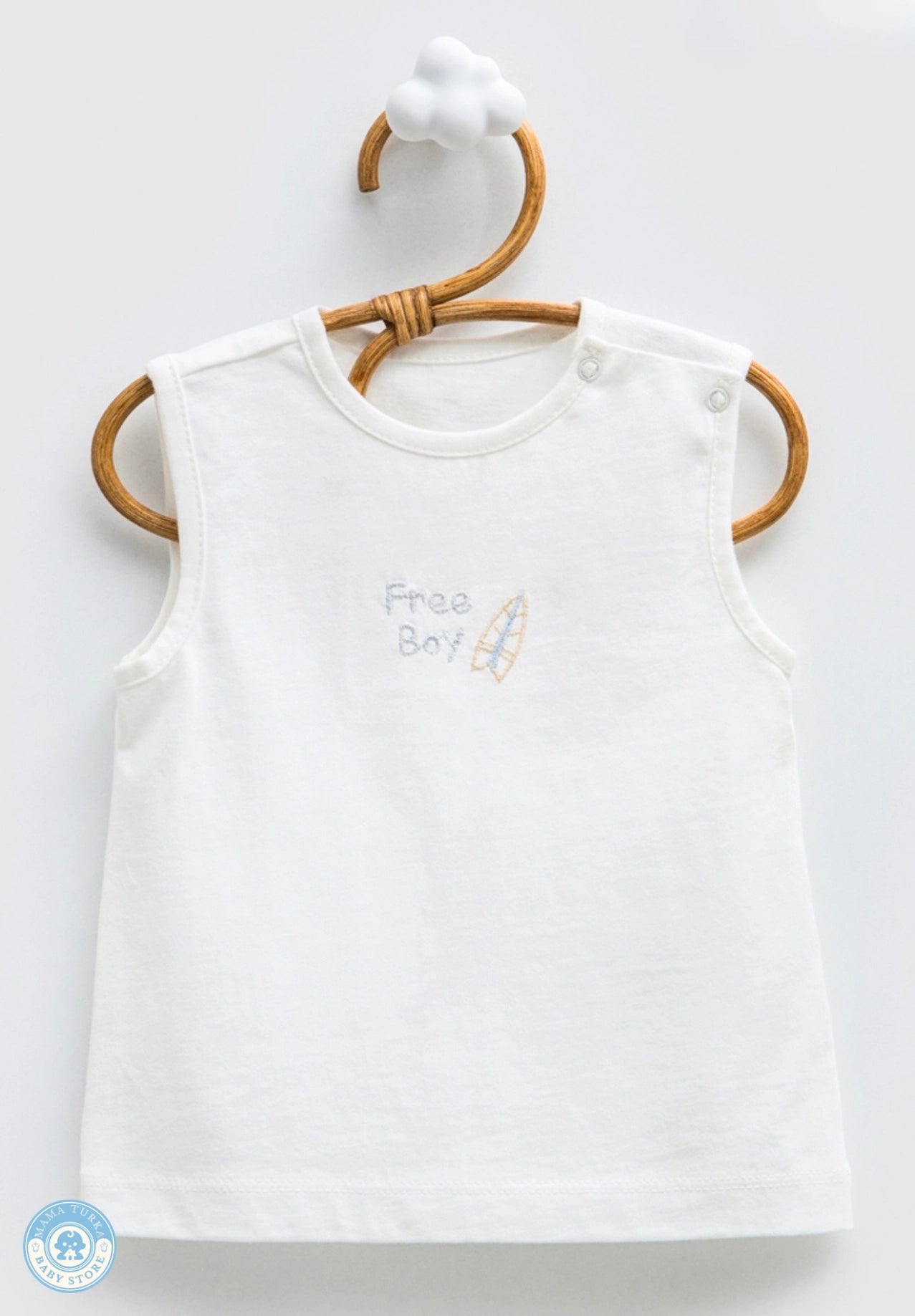 White cotton sleeveless top from boys 3-piece summer muslin set