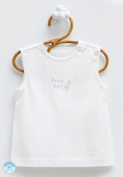 White cotton sleeveless top from boys 3-piece summer muslin set