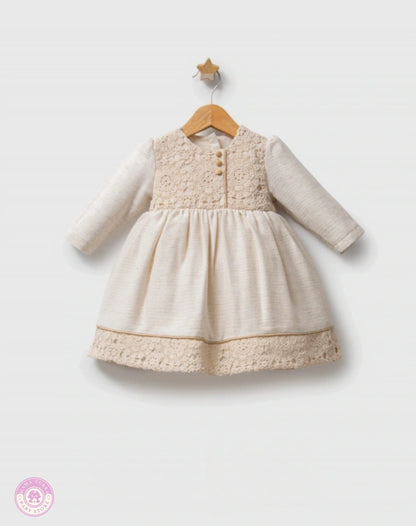 Elegant girls cotton lace dress with long sleeves on hanger
