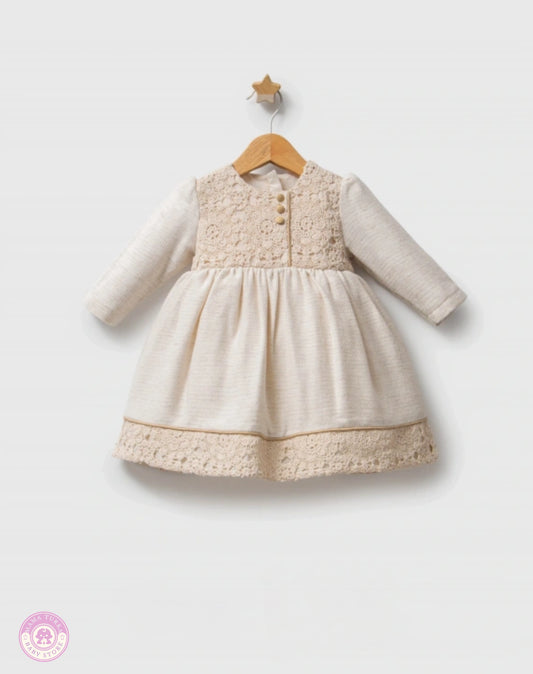 Elegant girls cotton lace dress with long sleeves on hanger