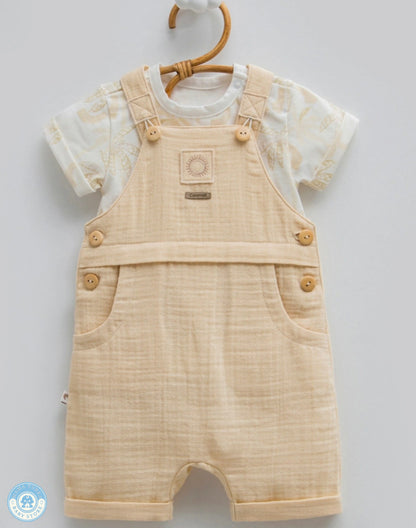 Sand baby boy muslin romper set with T-shirt on hanger